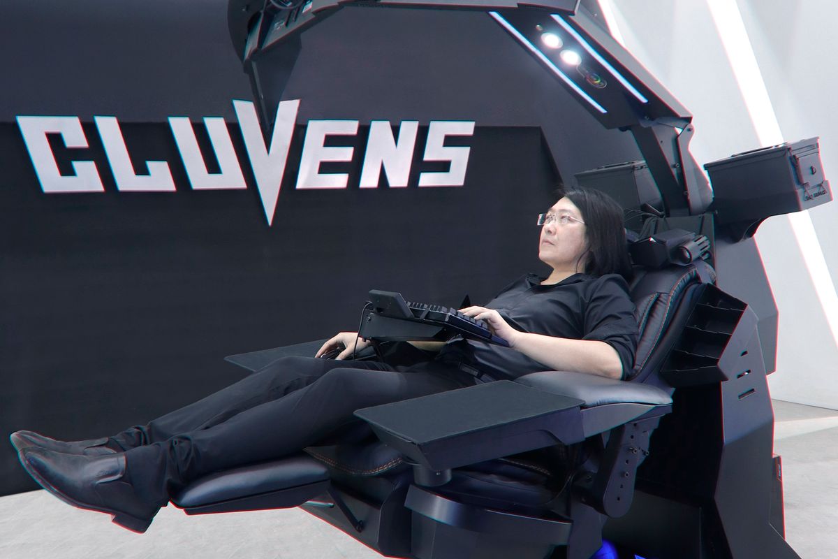 A premium ergonomic gaming chair in a home office
