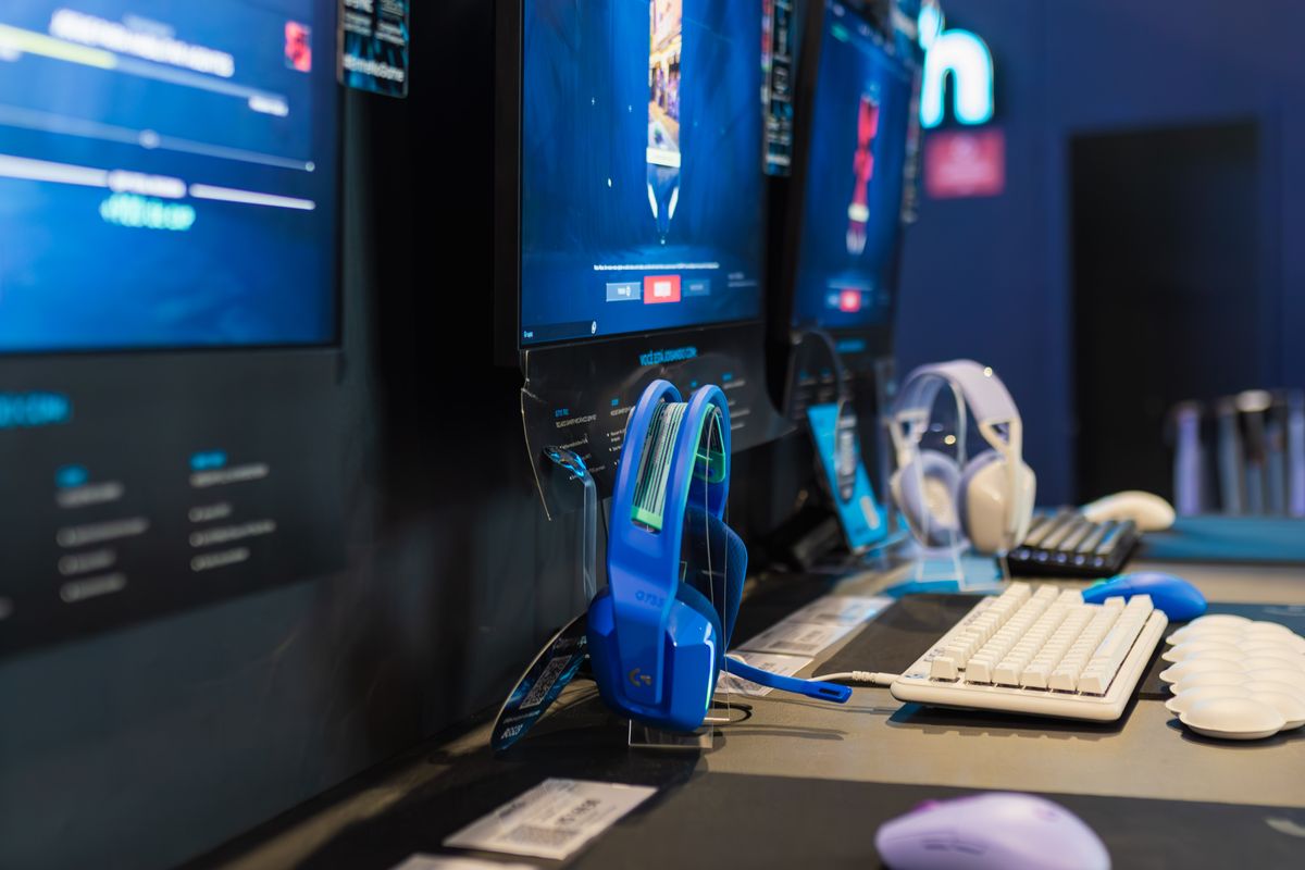 An esports monitor at a competitive gaming station